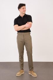 Erkek Haki Slim Fit İtalyan Kesim Yan Bel Toka Detaylı Klasik Pantolon 011 Model - Görsel 2