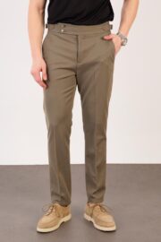 Erkek Haki Slim Fit İtalyan Kesim Yan Bel Toka Detaylı Klasik Pantolon 011 Model - Görsel 3