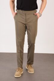 Erkek Haki Slim Fit İtalyan Kesim Yan Bel Toka Detaylı Klasik Pantolon 011 Model - Görsel 4