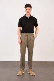 Erkek Haki Slim Fit İtalyan Kesim Yan Bel Toka Detaylı Klasik Pantolon 011 Model