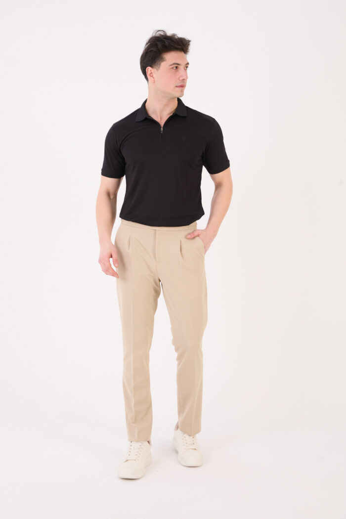 Erkek Bej Slim Fit İtalyan Kesim Kemer Detaylı Klasik Pantolon 012 Model - Görsel 1