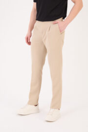 Erkek Bej Slim Fit İtalyan Kesim Kemer Detaylı Klasik Pantolon 012 Model - Görsel 3