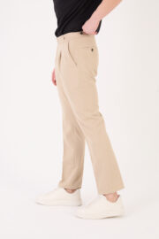 Erkek Bej Slim Fit İtalyan Kesim Kemer Detaylı Klasik Pantolon 012 Model - Görsel 4