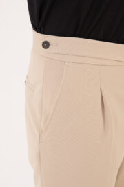 Erkek Bej Slim Fit İtalyan Kesim Kemer Detaylı Klasik Pantolon 012 Model - Görsel 6