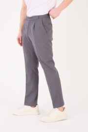 Erkek Gri Slim Fit İtalyan Kesim Kemer Detaylı Klasik Pantolon 012 Model - Görsel 3
