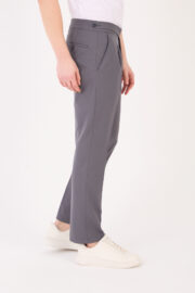 Erkek Gri Slim Fit İtalyan Kesim Kemer Detaylı Klasik Pantolon 012 Model - Görsel 4