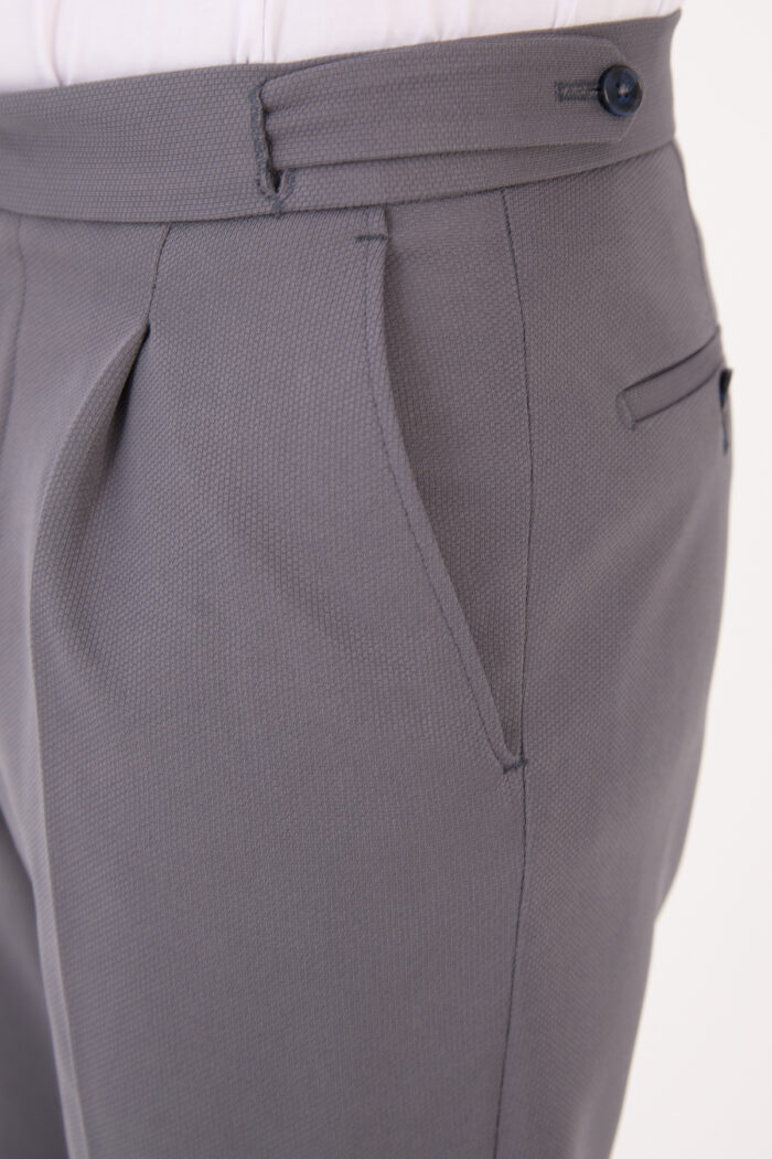 Erkek Gri Slim Fit İtalyan Kesim Kemer Detaylı Klasik Pantolon 012 Model - Görsel 6