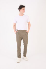 Erkek Haki Slim Fit İtalyan Kesim Kemer Detaylı Pantolon 012 Model