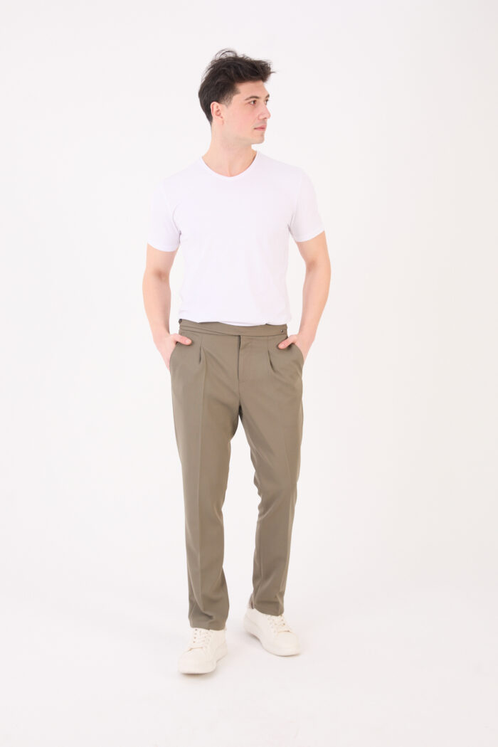 012haki1 Erkek Haki Slim Fit İtalyan Kesim Kemer Detaylı Pantolon 012 Model - Görsel 1