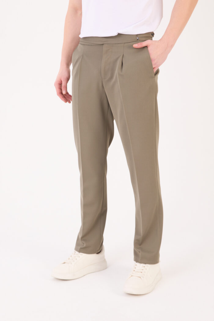 Erkek Haki Slim Fit İtalyan Kesim Kemer Detaylı Pantolon 012 Model - Görsel 2