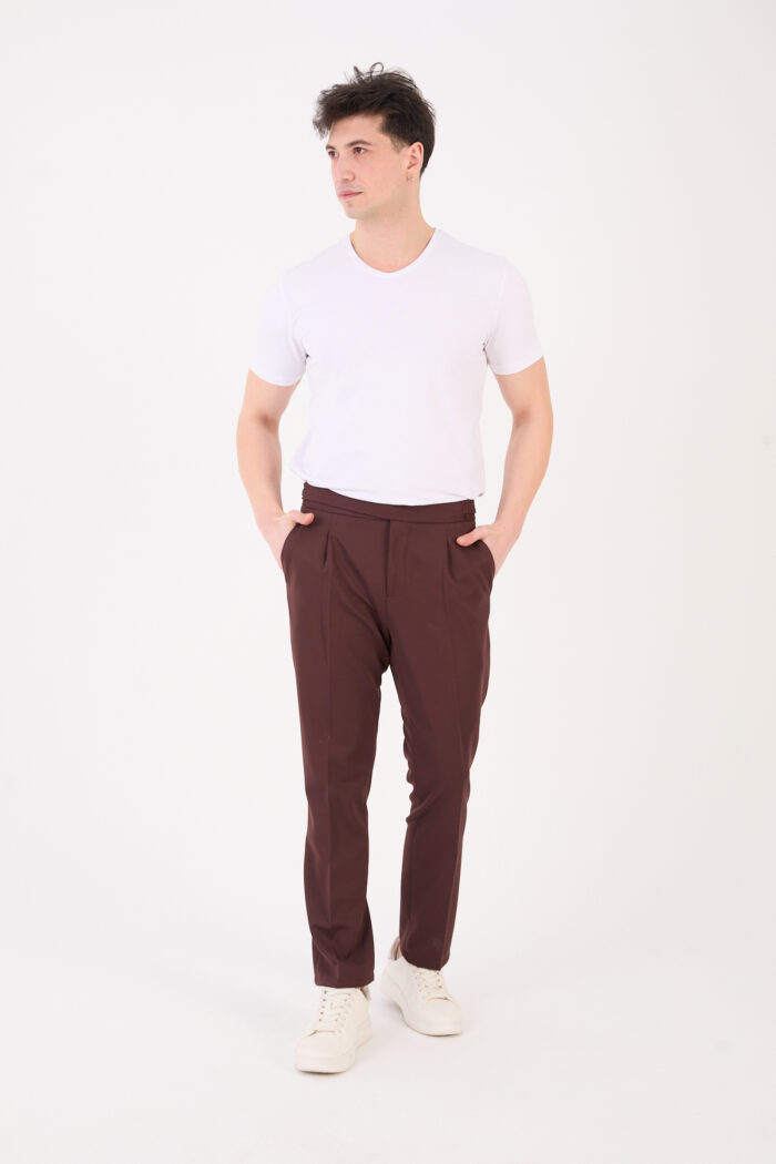 Erkek Kahve Slim Fit İtalyan Kesim Kemer Detaylı Pantolon 012 Model - Görsel 1