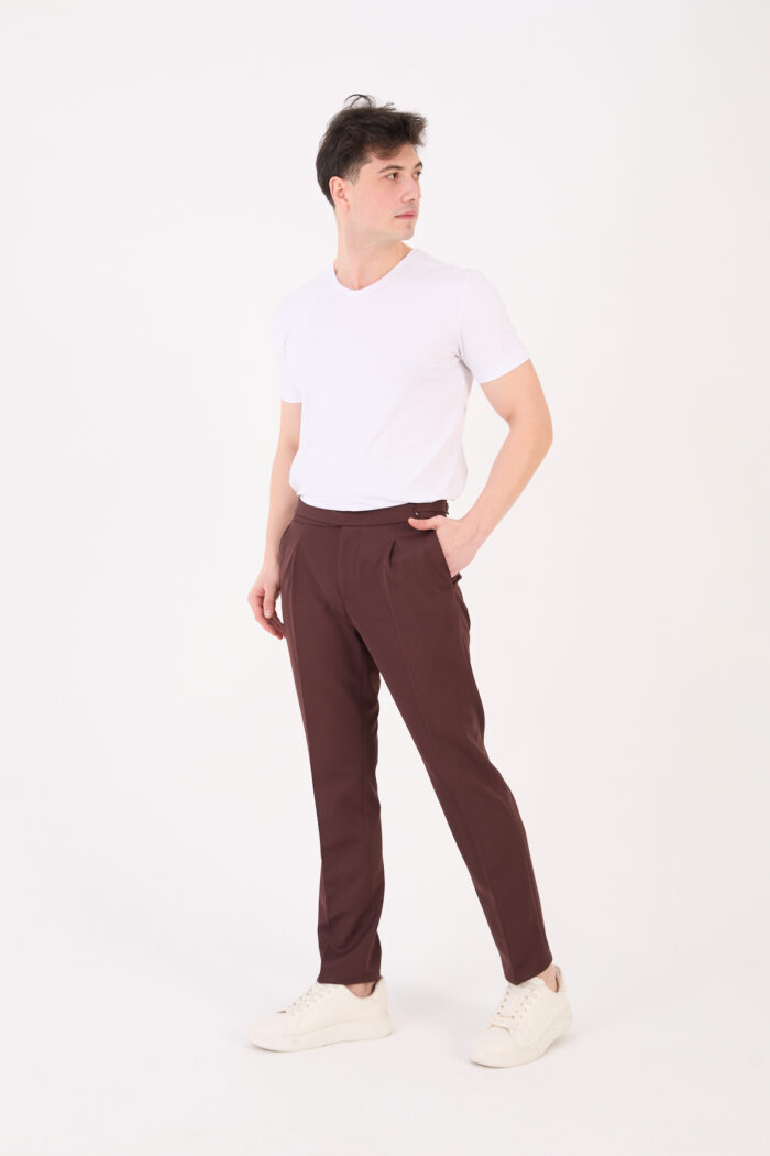 Erkek Kahve Slim Fit İtalyan Kesim Kemer Detaylı Pantolon 012 Model - Görsel 2