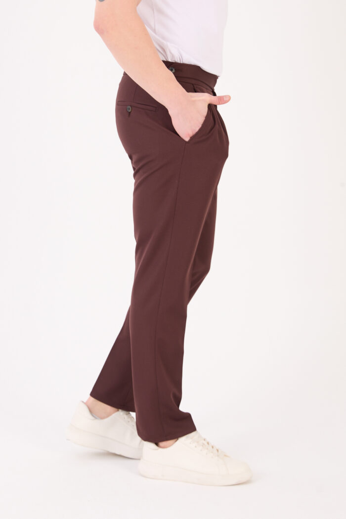 Erkek Kahve Slim Fit İtalyan Kesim Kemer Detaylı Pantolon 012 Model - Görsel 3
