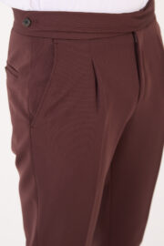 Erkek Kahve Slim Fit İtalyan Kesim Kemer Detaylı Pantolon 012 Model - Görsel 4