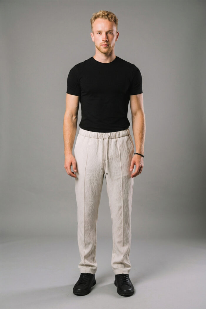 Erkek Krem Jogger Pantolon Bel Lastikli Bağcıklı Rahat Kalıp 01 Model - Görsel 1