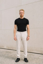 Erkek Krem Jogger Pantolon Bel Lastikli Bağcıklı Rahat Kalıp 01 Model - Görsel 5