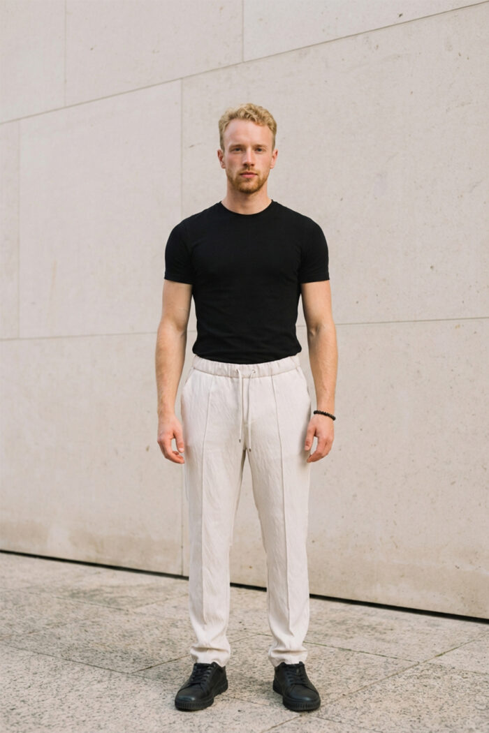 Erkek Krem Jogger Pantolon Bel Lastikli Bağcıklı Rahat Kalıp 01 Model - Görsel 5