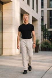 Erkek Krem Jogger Pantolon Bel Lastikli Bağcıklı Rahat Kalıp 01 Model - Görsel 6