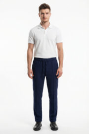 Erkek Lacivert Jogger Pantolon Bel Lastikli Bağcıklı Rahat Kalıp 01 Model