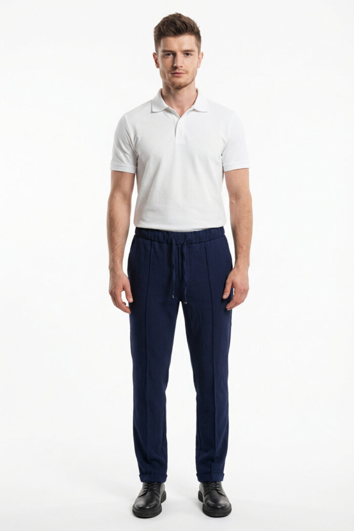 01lac1 Erkek Lacivert Jogger Pantolon Bel Lastikli Bağcıklı Rahat Kalıp 01 Model - Görsel 1