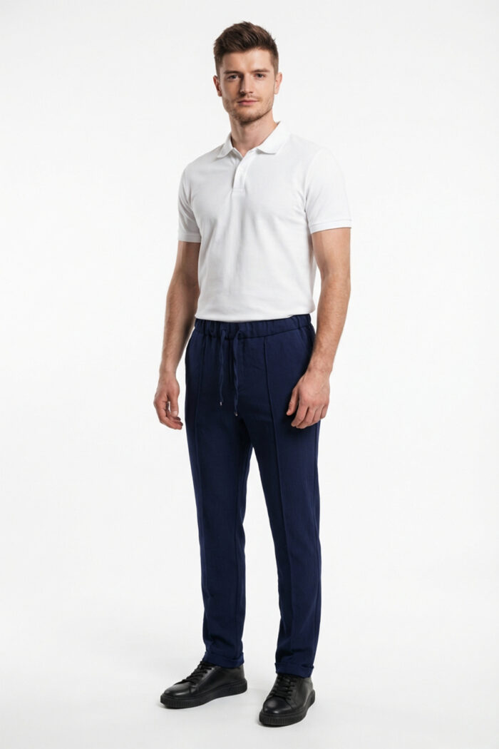 Erkek Lacivert Jogger Pantolon Bel Lastikli Bağcıklı Rahat Kalıp 01 Model - Görsel 4