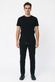 Erkek Siyah Jogger Pantolon Bel Lastikli Bağcıklı Rahat Kalıp 01 Model - Görsel 4