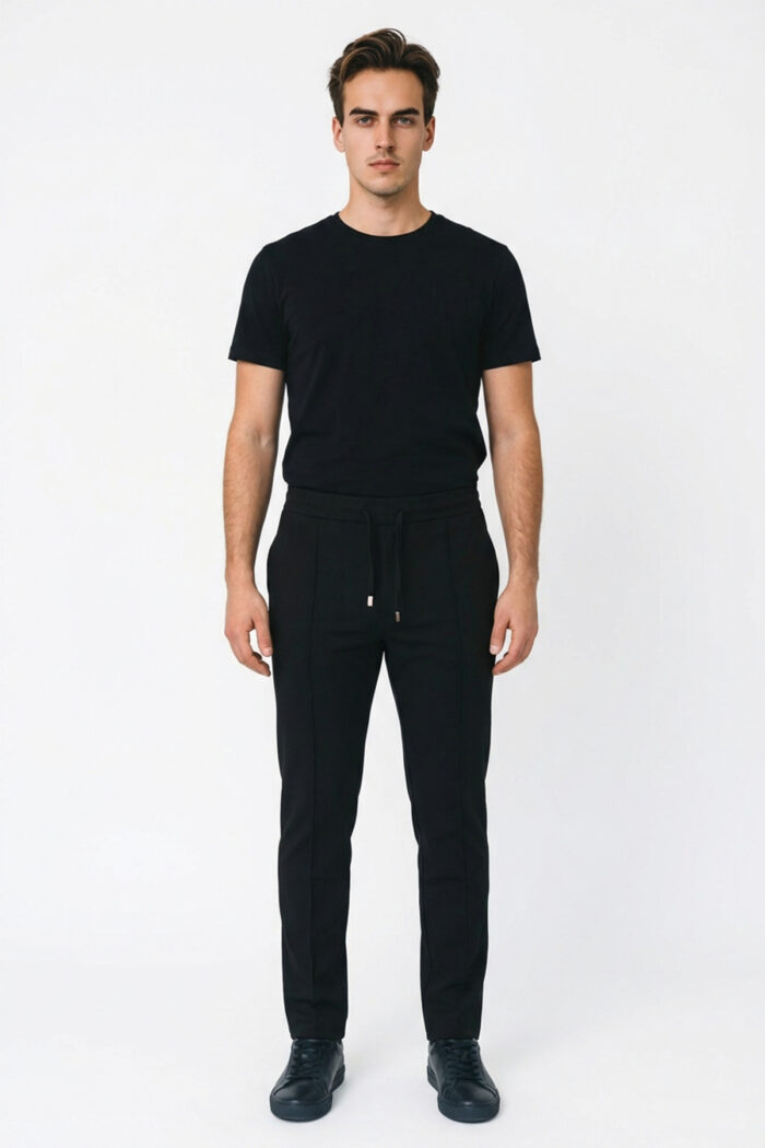 Erkek Siyah Jogger Pantolon Bel Lastikli Bağcıklı Rahat Kalıp 01 Model - Görsel 4