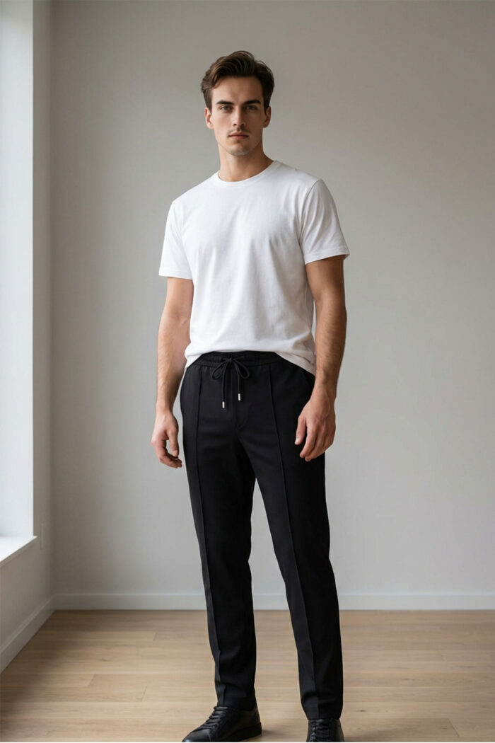 Erkek Siyah Jogger Pantolon Bel Lastikli Bağcıklı Rahat Kalıp 01 Model - Görsel 6