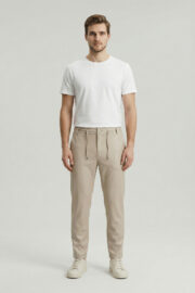 Erkek Bej Slim Fit Bel Lastikli Bağcıklı Pantolon 025 Model - Görsel 2