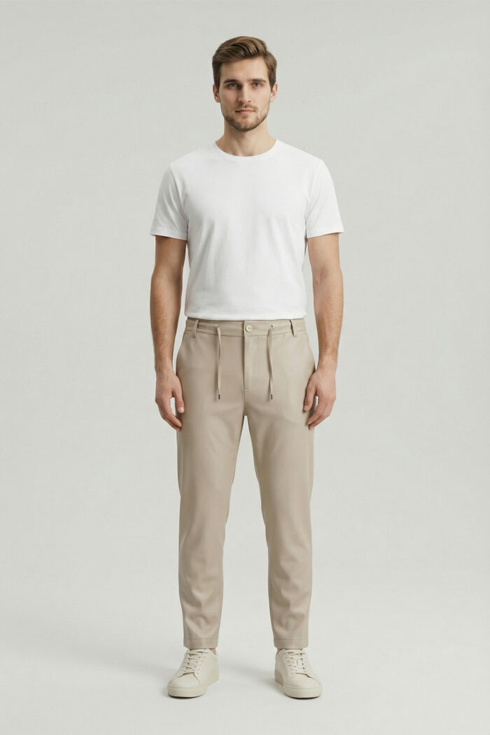 Erkek Bej Slim Fit Bel Lastikli Bağcıklı Pantolon 025 Model - Görsel 2