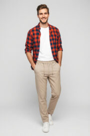 Erkek Bej Slim Fit Bel Lastikli Bağcıklı Pantolon 025 Model - Görsel 4