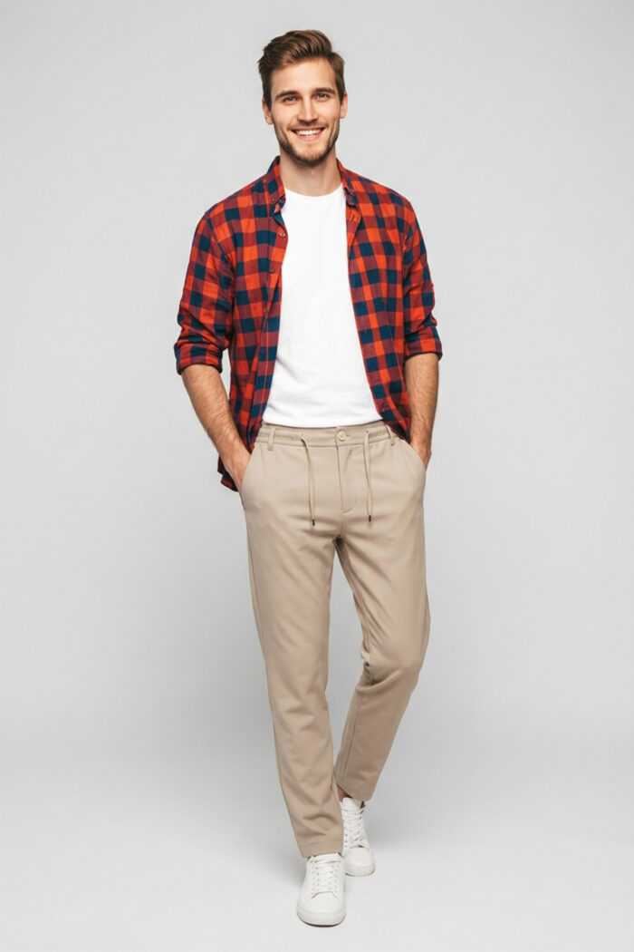 Erkek Bej Slim Fit Bel Lastikli Bağcıklı Pantolon 025 Model - Görsel 4