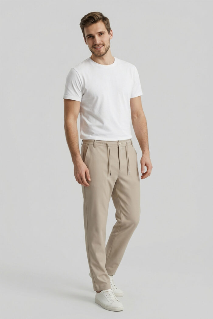 Erkek Bej Slim Fit Bel Lastikli Bağcıklı Pantolon 025 Model - Görsel 7