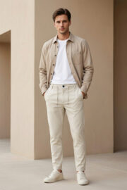 Erkek Ekru Slim Fit Bel Lastikli Bağcıklı Pantolon 025 Model - Görsel 3