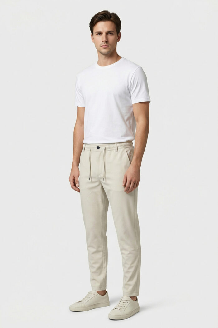 Erkek Ekru Slim Fit Bel Lastikli Bağcıklı Pantolon 025 Model - Görsel 4