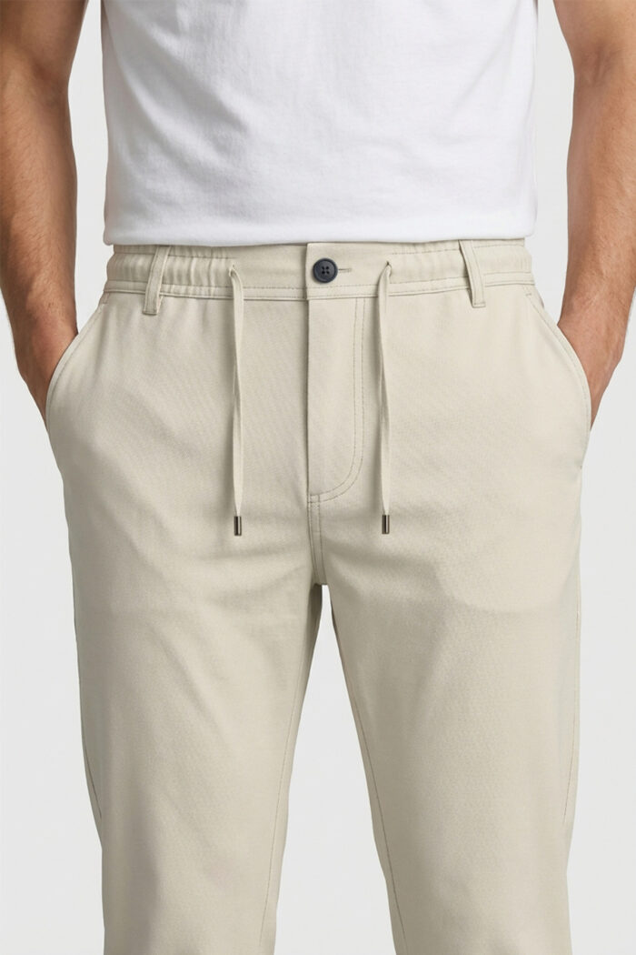 Erkek Ekru Slim Fit Bel Lastikli Bağcıklı Pantolon 025 Model - Görsel 5