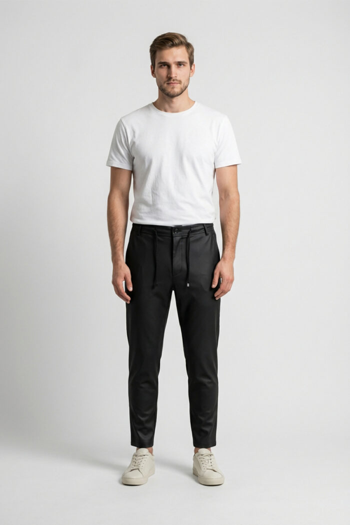 Erkek Siyah Slim Fit Bel Lastikli Bağcıklı Pantolon 025 Model - Görsel 1