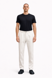 Erkek Krem Çizgili Dokuma Fit Casual Pantolon 02 Model