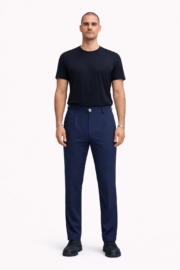 Erkek Lacivert Çizgili Dokuma Fit Casual Pantolon 02 Model