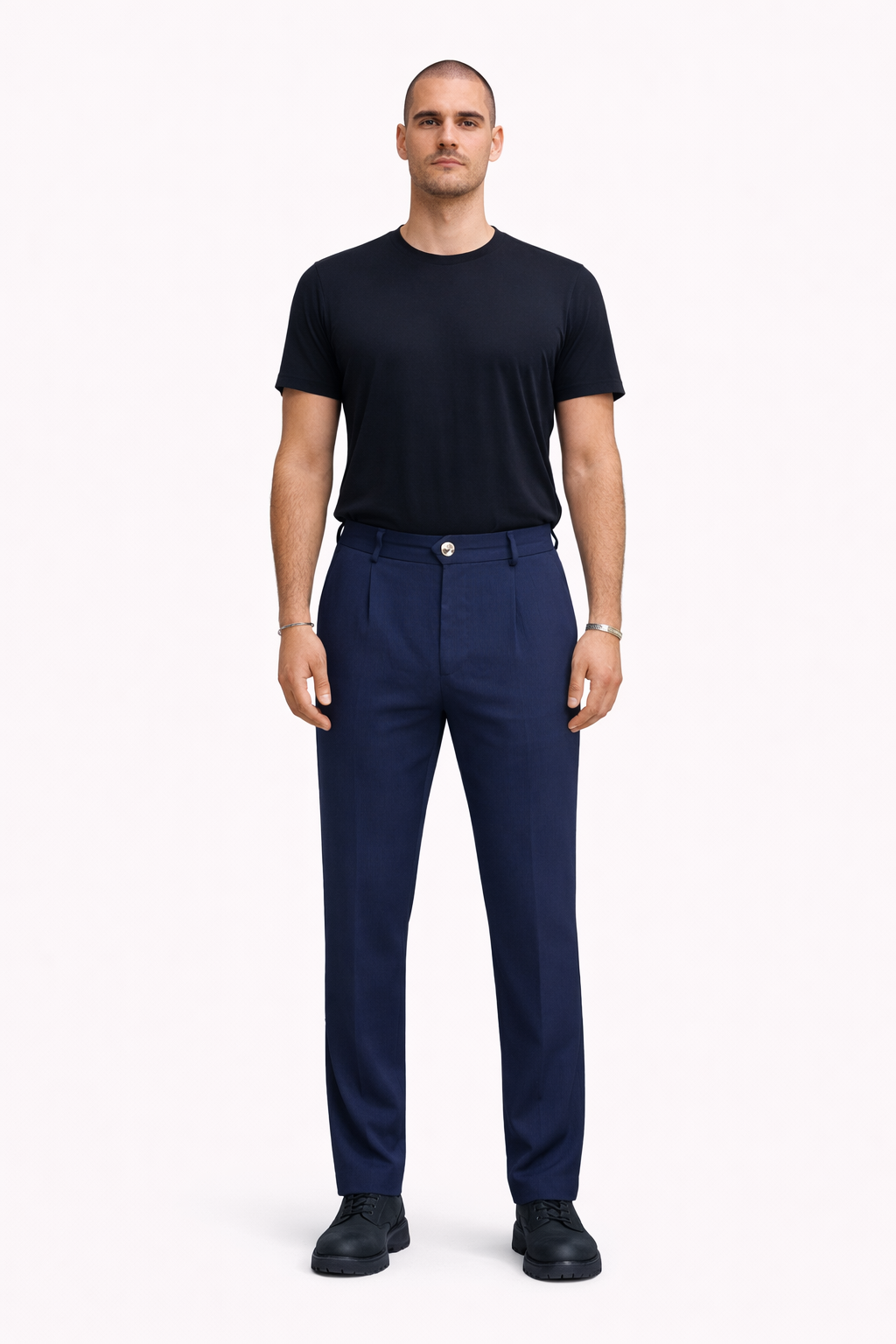 Erkek Lacivert Çizgili Dokuma Fit Casual Pantolon 02 Model