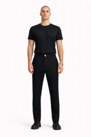 Erkek Siyah Çizgili Dokuma Fit Casual Pantolon 02 Model