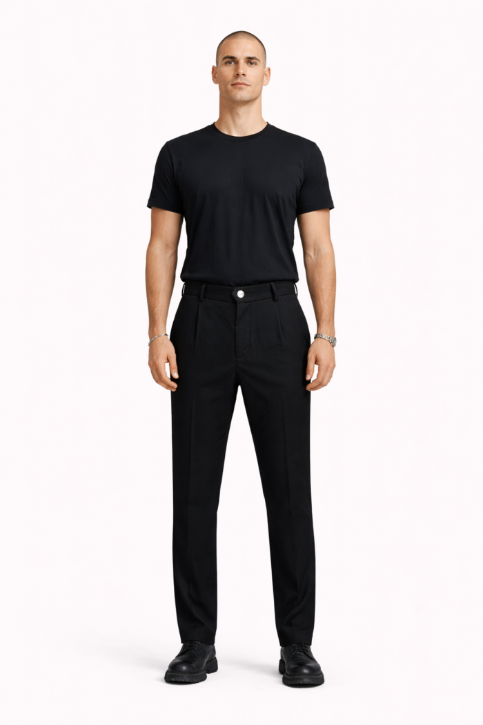 Erkek Siyah Çizgili Dokuma Fit Casual Pantolon 02 Model - Görsel 1