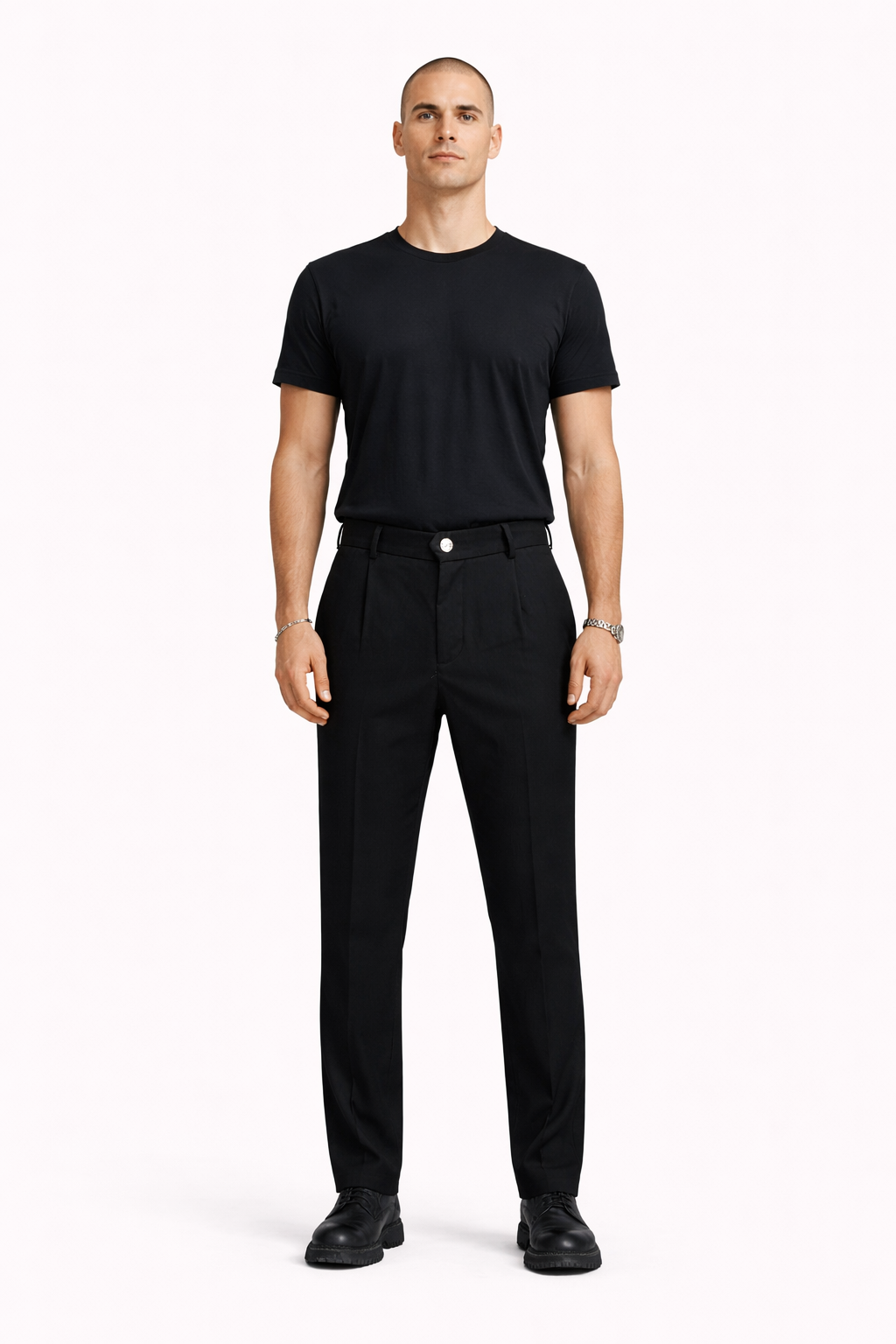 Erkek Siyah Çizgili Dokuma Fit Casual Pantolon 02 Model