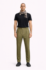 Erkek Haki Pileli Yarı Şalvar Modal Kumaş Yan Bel Lastikli Metal Düğmeli Pantolon 03 Model