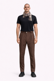 Erkek Kahve Pileli Yarı Şalvar Modal Kumaş Yan Bel Lastikli Metal Düğmeli Pantolon 03 Model