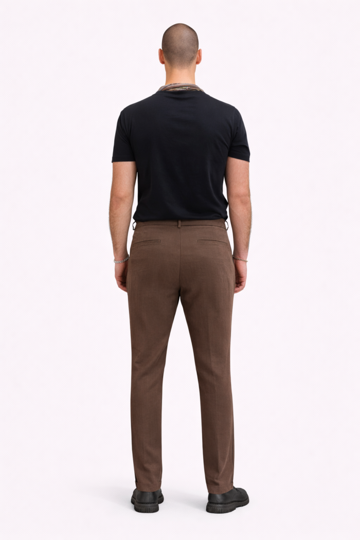 Erkek Kahve Pileli Yarı Şalvar Modal Kumaş Yan Bel Lastikli Metal Düğmeli Pantolon 03 Model - Görsel 2