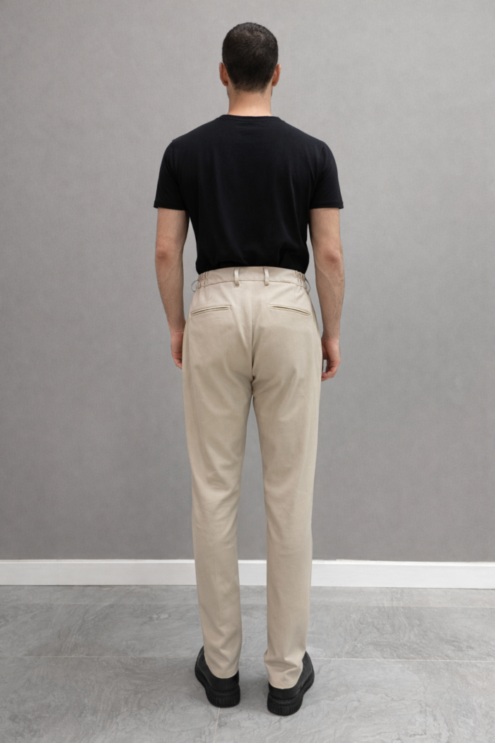 Erkek Bej Bel Lastikli Pile Detaylı Klasik Pantolon 04 Model - Görsel 2