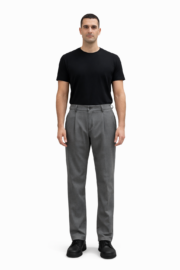 Erkek Gri Bel Lastikli Pile Detaylı Klasik Pantolon 04 Model