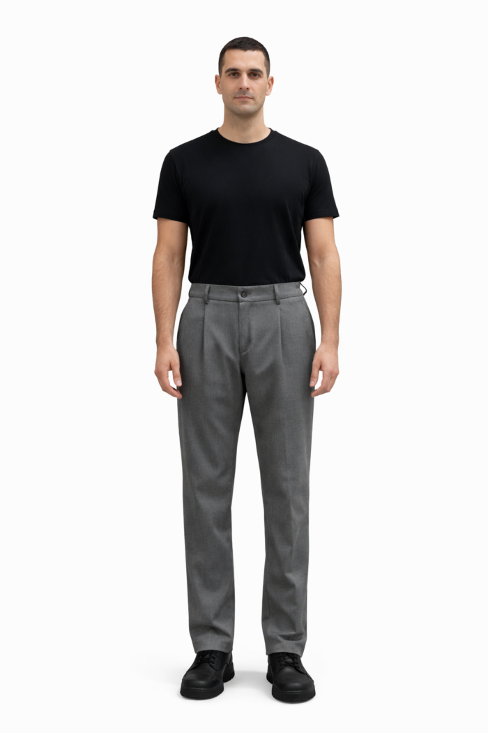 04gri1 Erkek Gri Bel Lastikli Pile Detaylı Klasik Pantolon 04 Model - Görsel 1