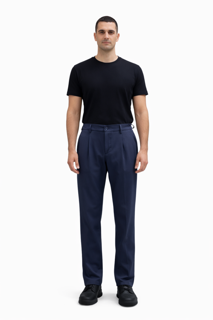 Erkek Lacivert Bel Lastikli Pile Detaylı Klasik Pantolon 04 Model - Görsel 1